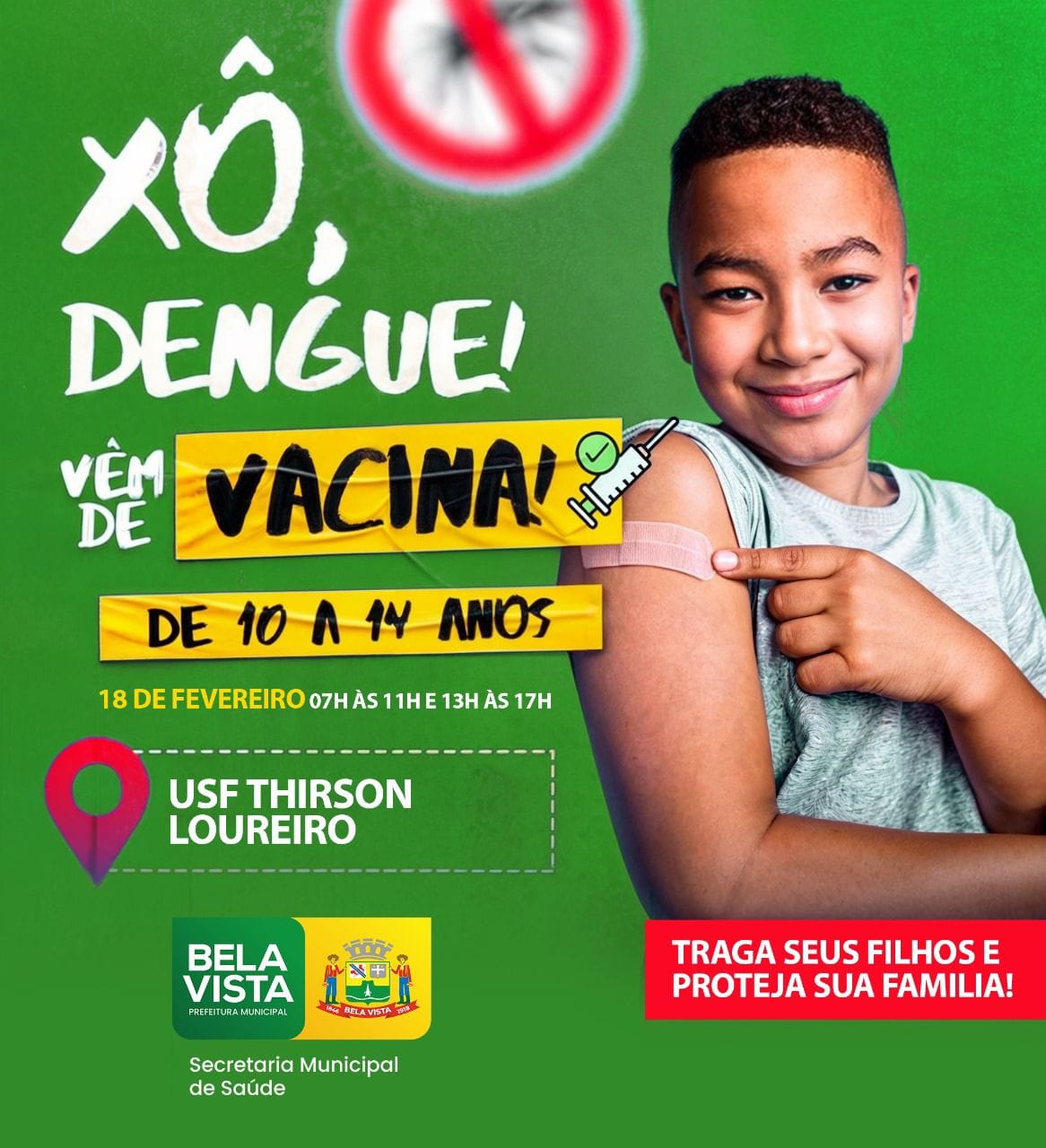 Campanha “MS Vacina Mais Dengue” promove imunização para adolescentes de 10 a 14 anos em Bela Vista