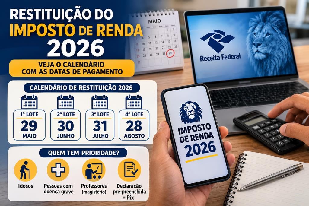 Restituição do IR 2026 começa em 29 de maio; veja quem recebe primeiro